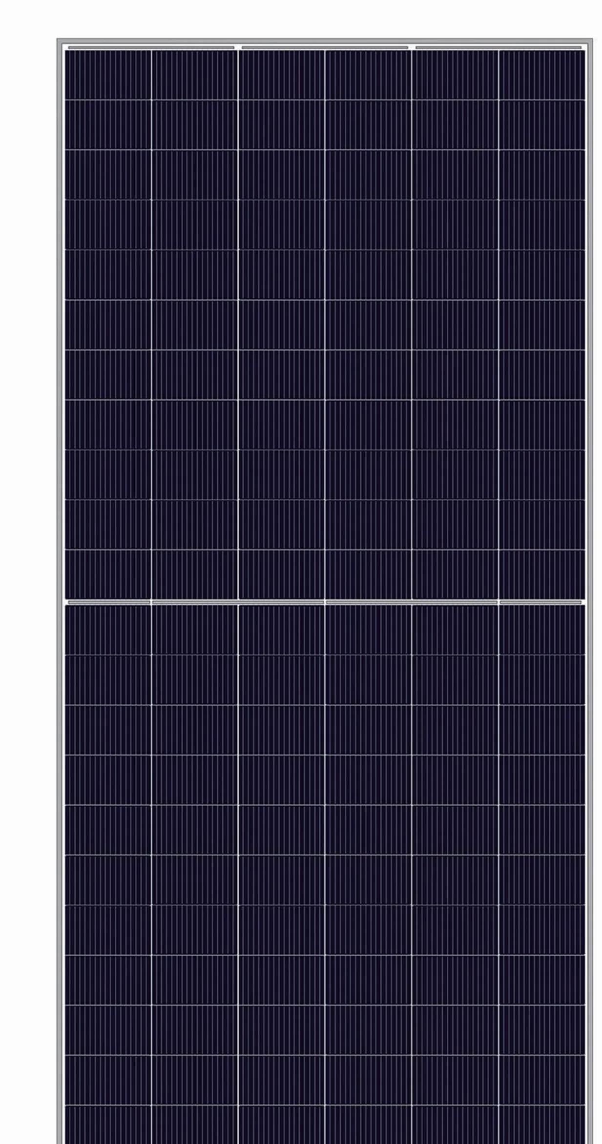 DHM66D60-TP bifacial N-type module with a silver frame, front view